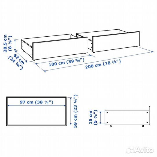 Икеа Мальм ящик под кровать 2 шт