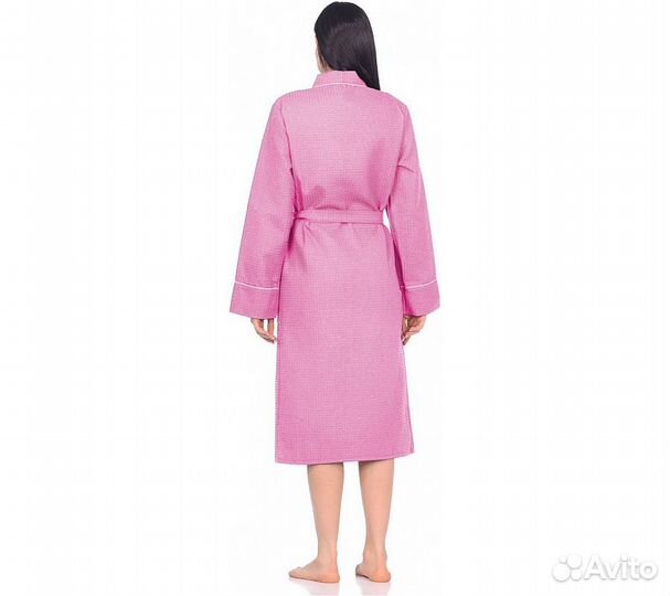Халат вафельный Home One с кантом розовый 50