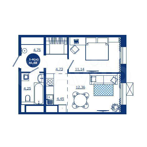 1-к. квартира, 41,7 м², 6/17 эт.