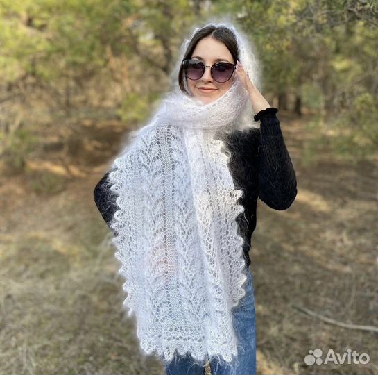 Белый пуховый палантин Козий пух