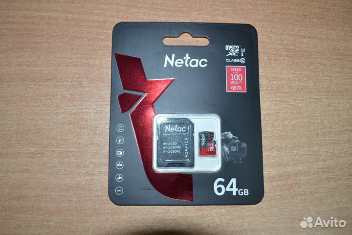 Флешка micro sd + адаптер netac 64 Gb 100 MB/s