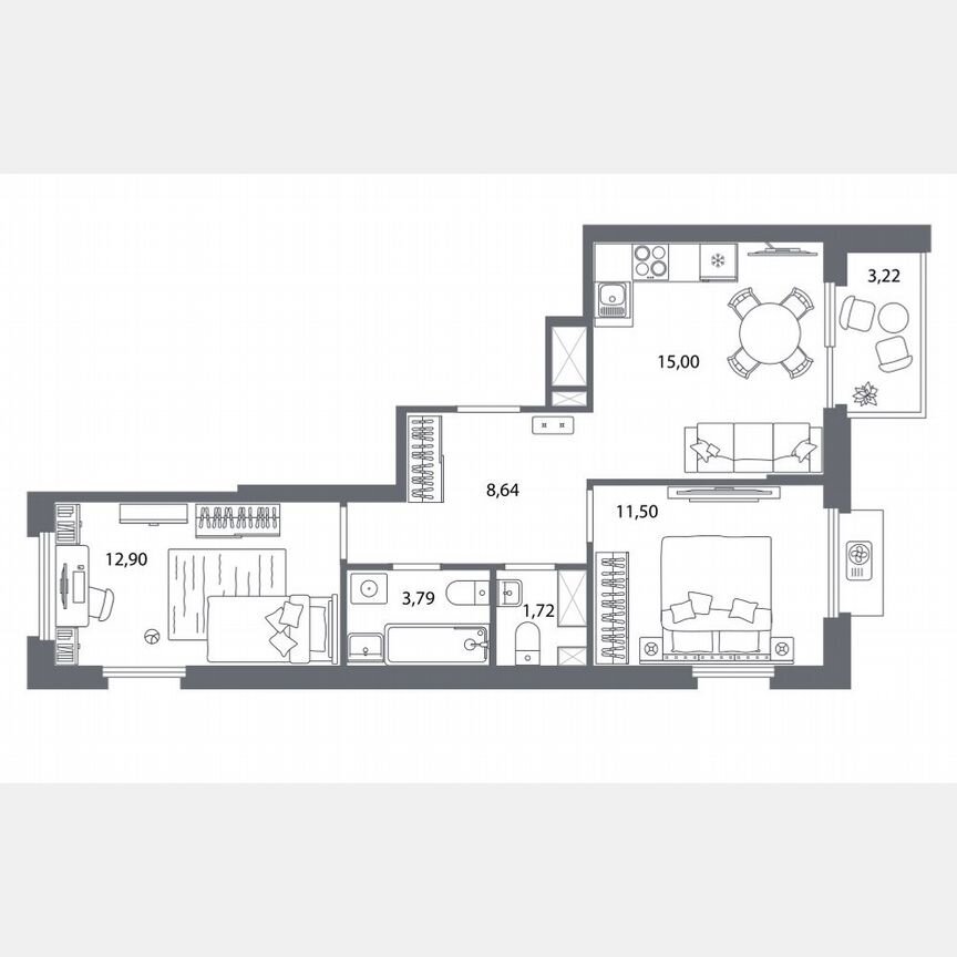 2-к. квартира, 55,2 м², 6/7 эт.