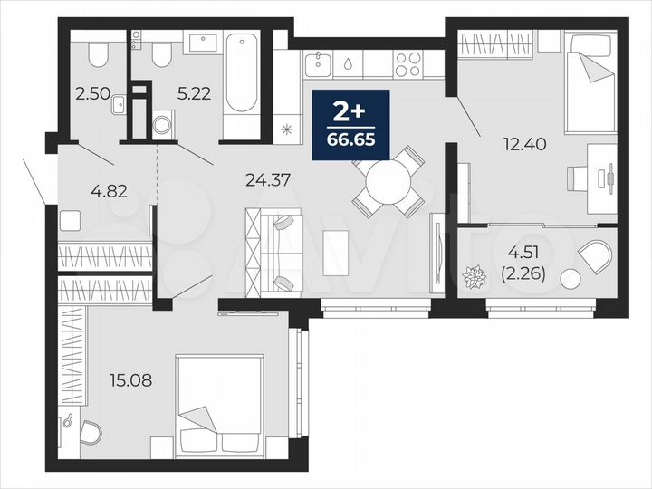 2-к. квартира, 66,7 м², 20/21 эт.