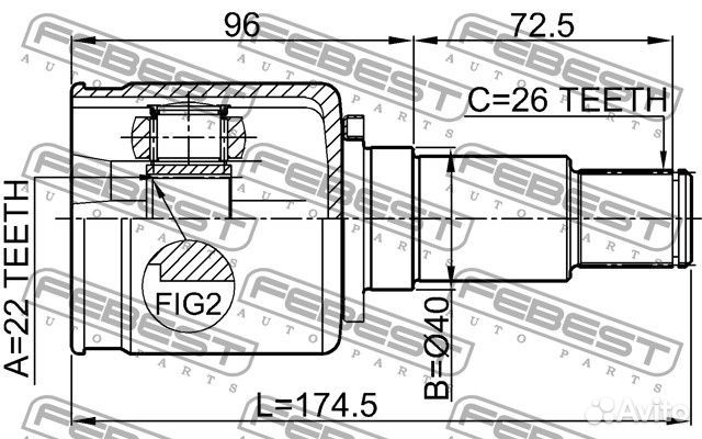 Шрус внутренний правый 22x40x26