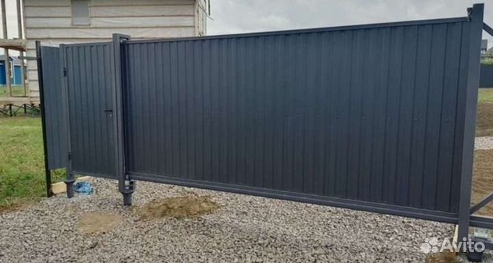 Откатные ворота из профлиста с установкой под ключ