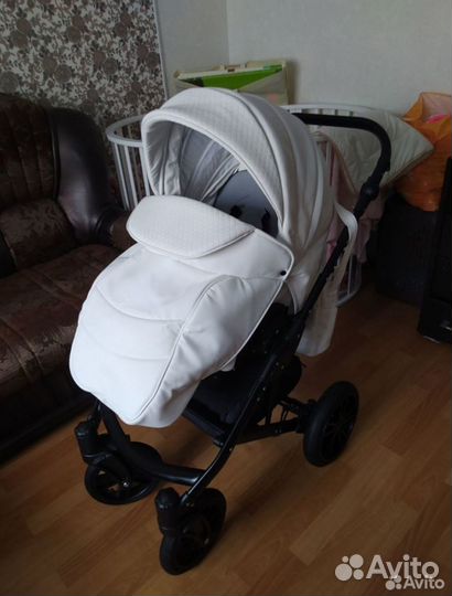 Коляска 2 в 1 индиго из экокожи