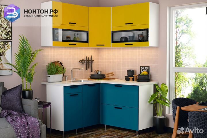 Кухня Техно 1.4 на 1.4 м компоновка №2 горчица соф
