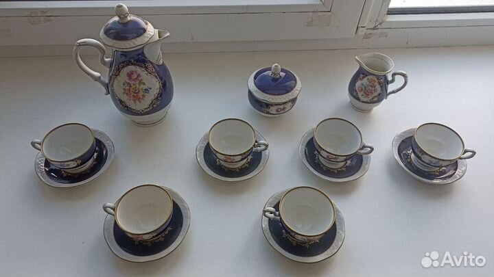 Кофейный сервиз Volkstedt Echt Kobalt, GDR