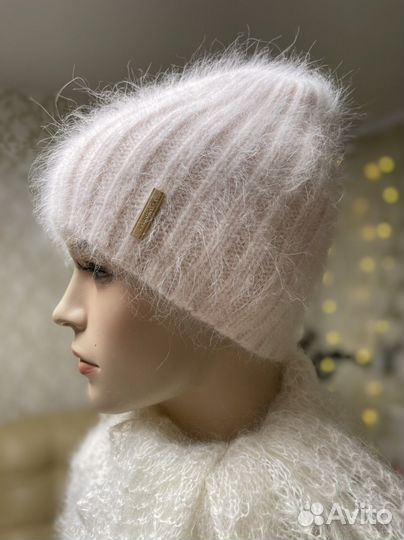 Шапка вязаная из пуха норки женская пуховая