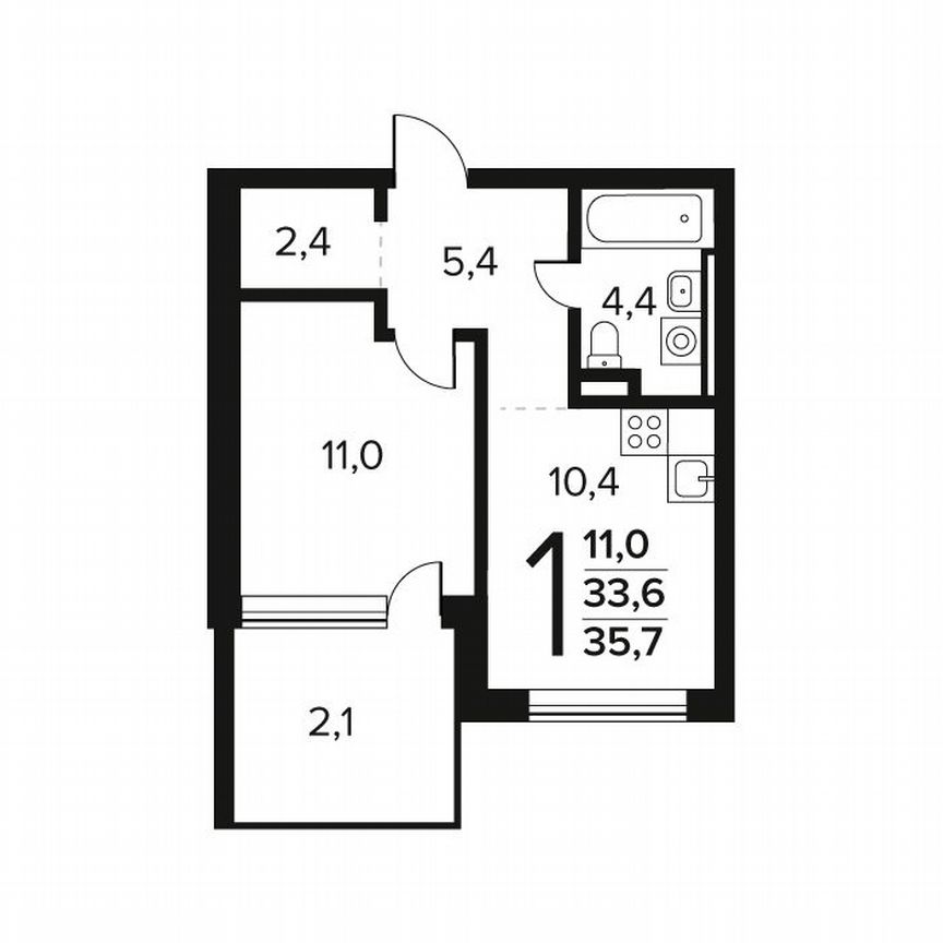 1-к. квартира, 35,7 м², 1/11 эт.