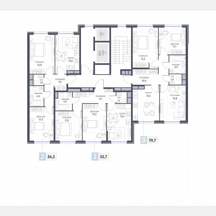 3-к. квартира, 70,7 м², 4/25 эт.