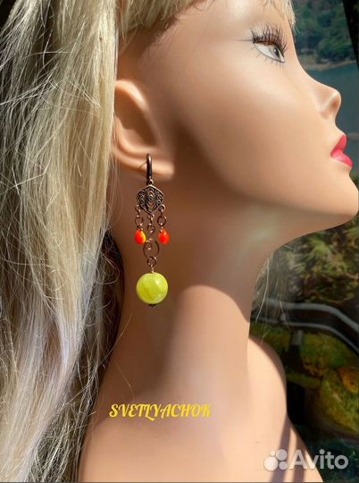 Серьги медь с ониксом
