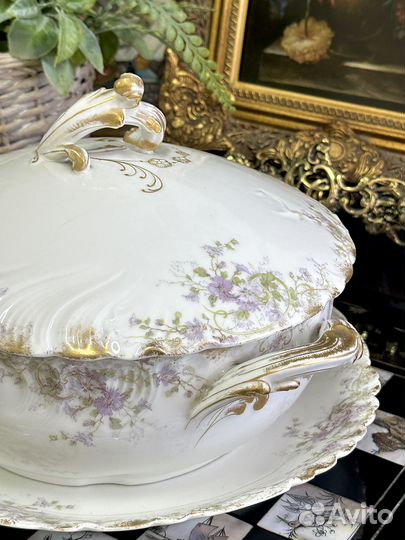 Очаровательные антикварные террин и блюдо от Limog