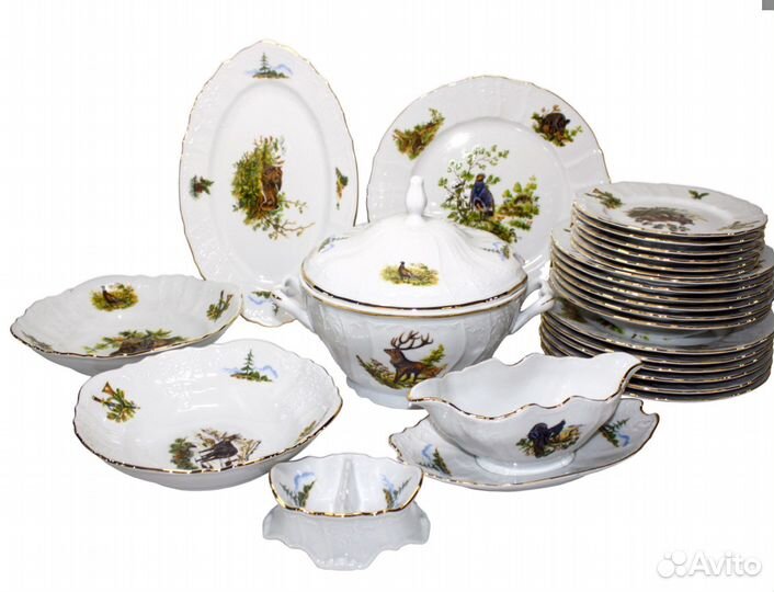 Столовый сервиз «Охота» 12 персон Чехия Bernadotte