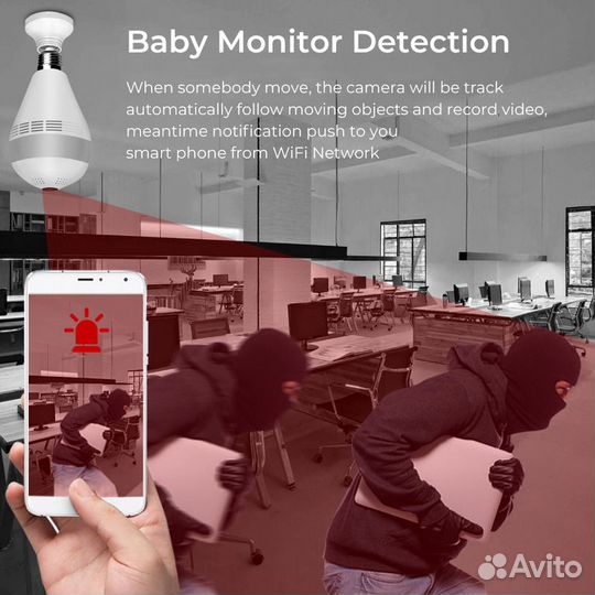 Панорамная охранная камера лампа Wi-Fi 1080P