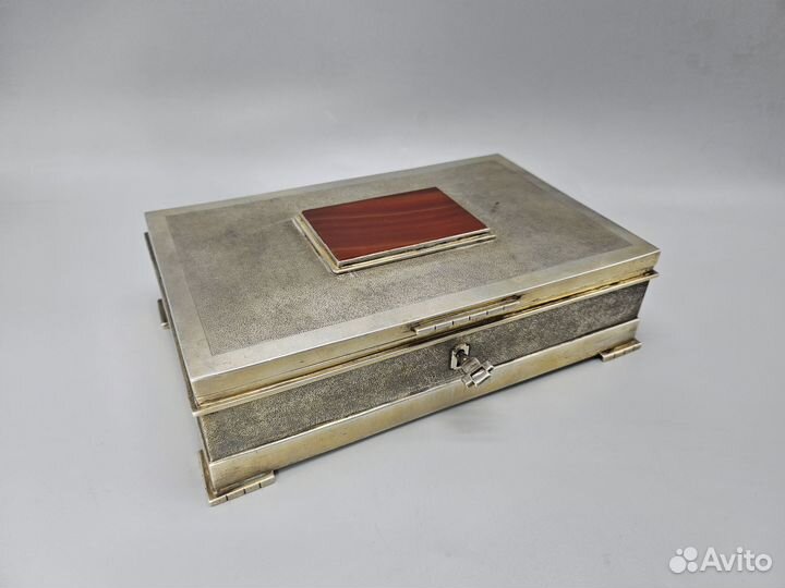 Шкатулка серебро 800 Германия яшма