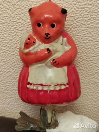 Ёлочная игрушка СССР медведица с медвежонком