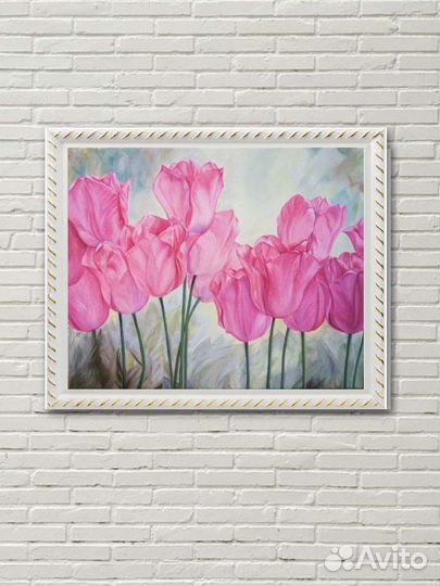Картина масло, холст 50х40 Тюльпаны
