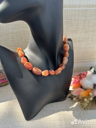 Бусы ожерелье сердолик карамельки тигровый глаз