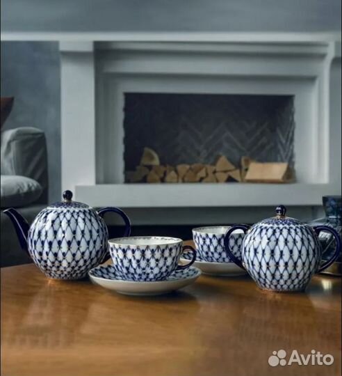 Сервиз чайный Тюльпан Кобальтовая сетка золото ифз