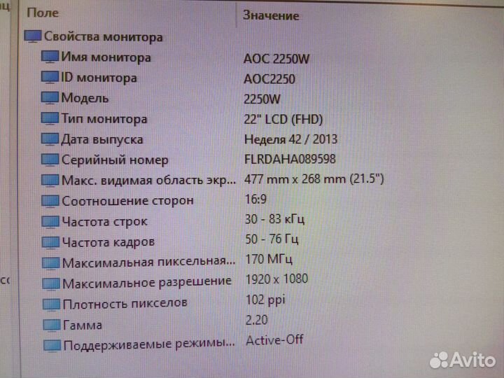 Монитор AOC 2250w 22дюйма FHD