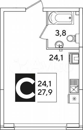 Квартира-студия, 27,9 м², 1/16 эт.