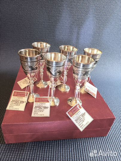 Комплект, набор серебряных рюмок, стопок Кубачи