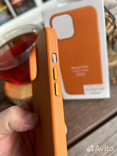 Чехол iPhone 13 Pro Кожа Оранжевый