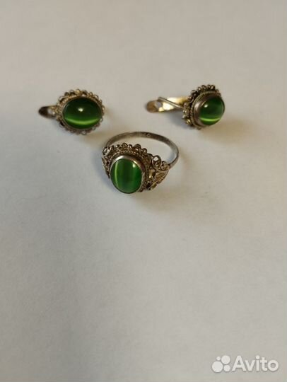Серебряный комплект кольцо и серьги