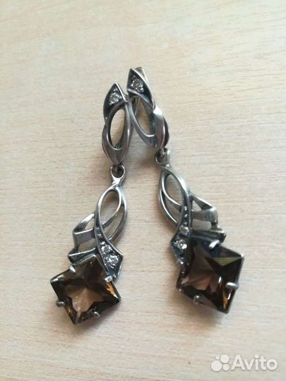 Серьги серебро с раухтопазом