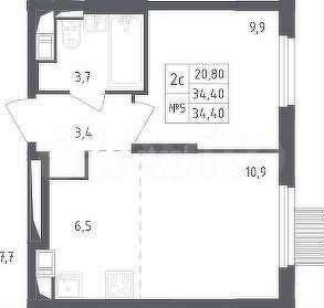 1-к. квартира, 34,4 м², 9/18 эт.