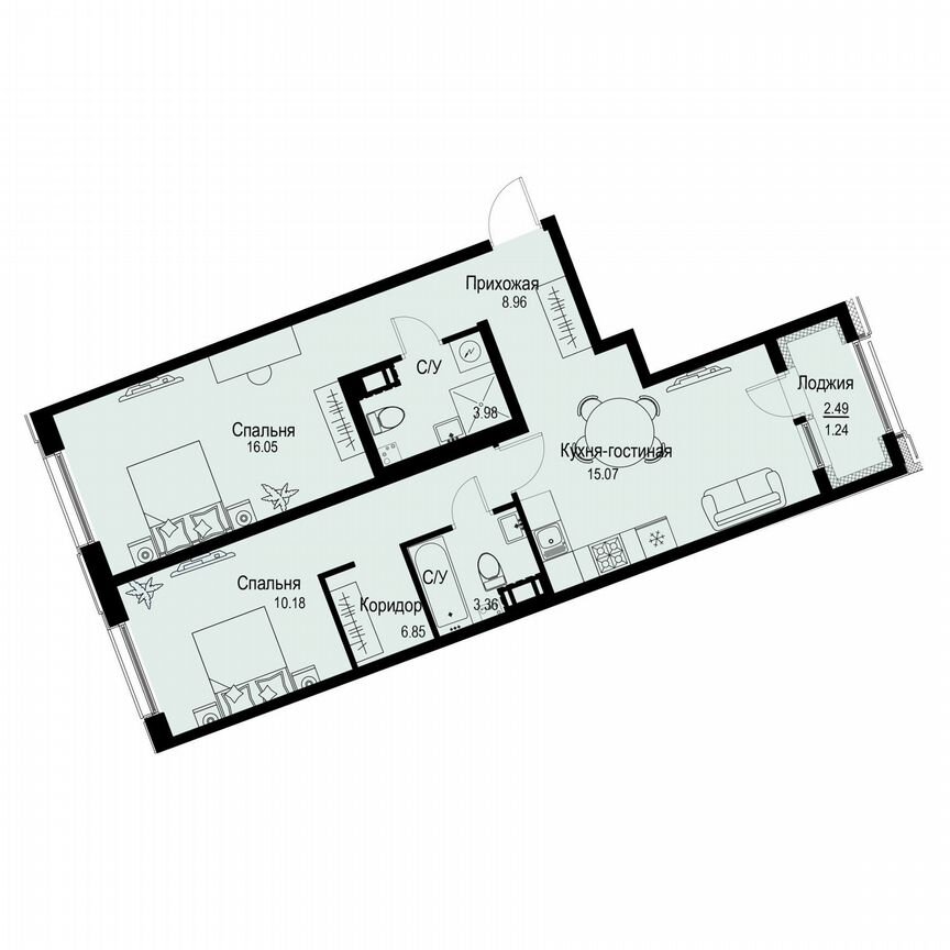 2-к. квартира, 65,7 м², 6/6 эт.