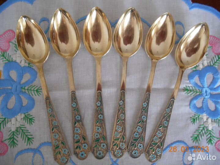 Ложки чайные серебряные с позолотой СССР