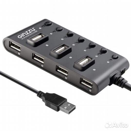 Картридер USB - Xaб Ginzzu GR-487UAB (7USB 2.0) +