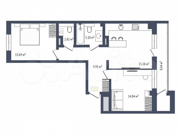 2-к. квартира, 67,9 м², 12/18 эт.