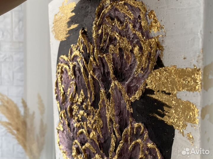 Картина на холсте, поталь, текстурная паста, акрил