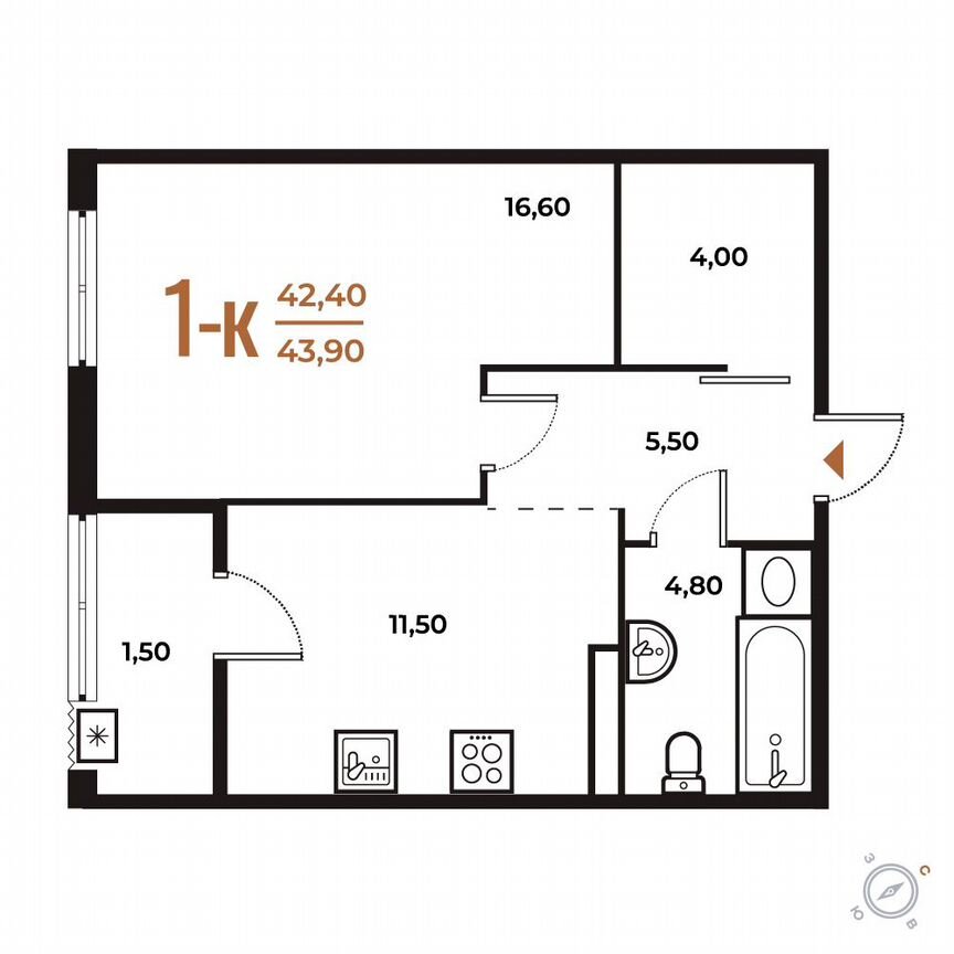 1-к. квартира, 43,9 м², 7/8 эт.
