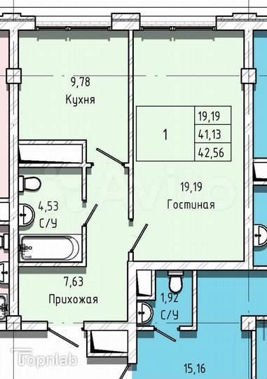 1-к. квартира, 42,6 м², 6/14 эт.