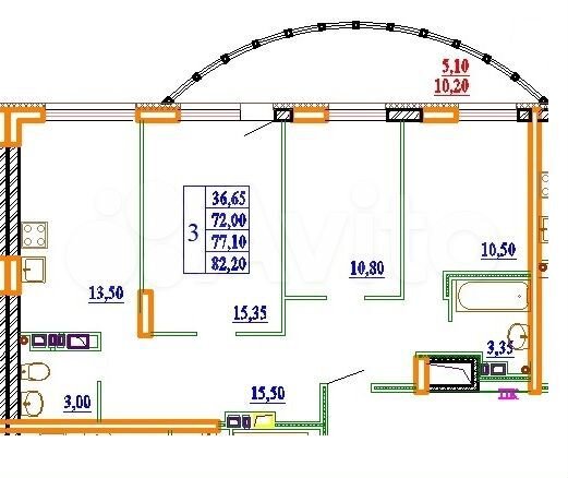 3-к. квартира, 82,2 м², 10/11 эт.