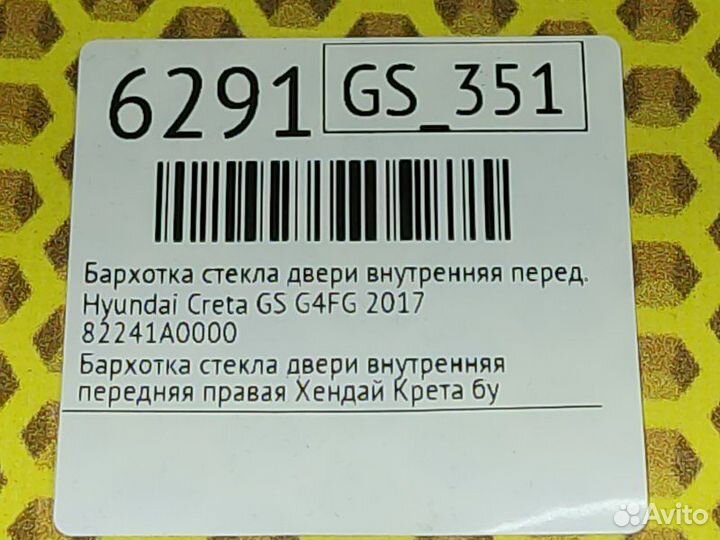 Бархотка стекла двери внутренняя передняя правая