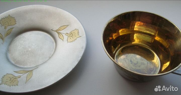 Чашка с блюдцем серебро 875