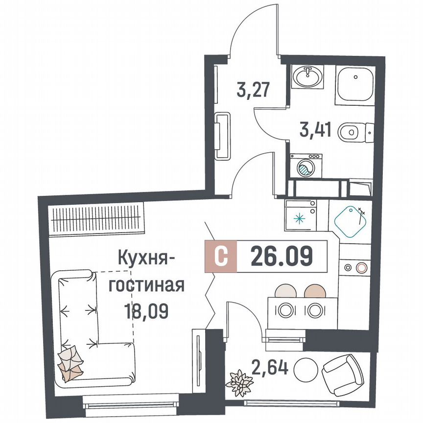 Квартира-студия, 26,1 м², 18/18 эт.
