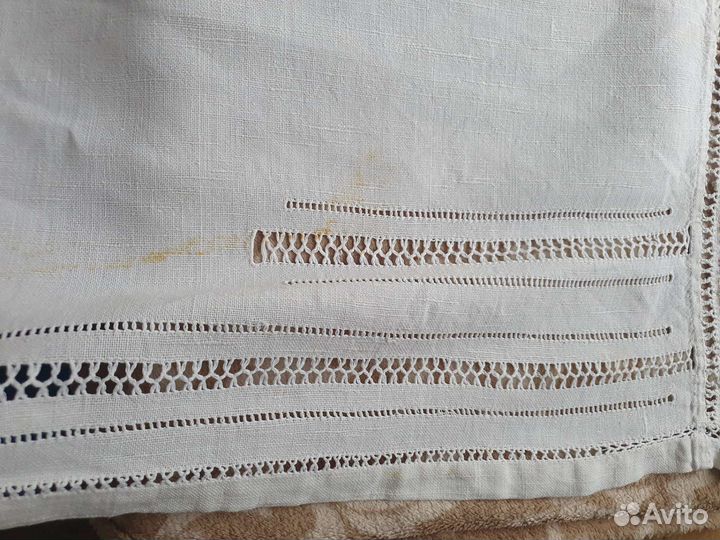 Льняная винтажная скатерть с ручной вышивкой