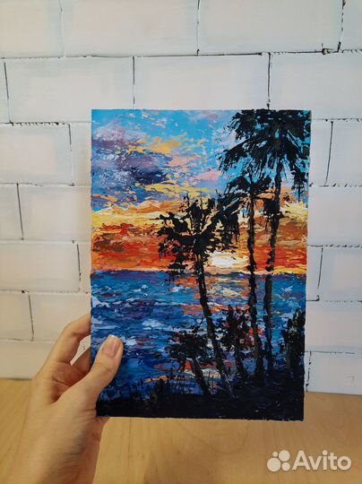 Картина морской пейзаж закат Этюд с пальмами