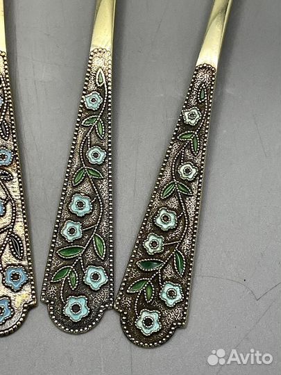 Ложка чайная серебро 875 проба эмаль СССР