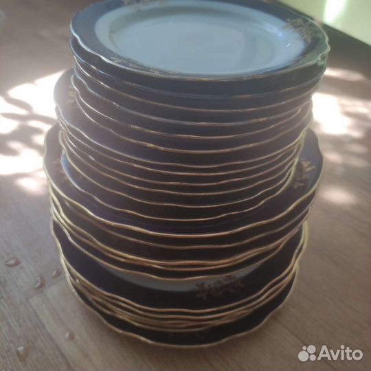 Тарелки дулево кобальт золото