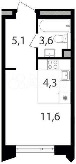 Квартира-студия, 24,6 м², 9/17 эт.