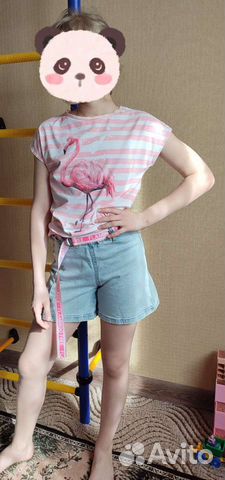 Джинсовые шорты playtoday+футболка 146 р-р