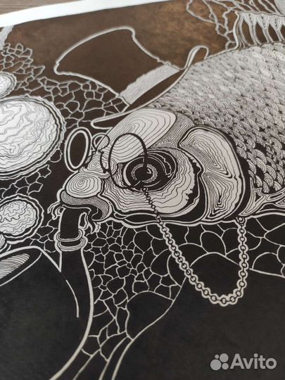 Картина, ручная графика, линер/бумага, 42х23см