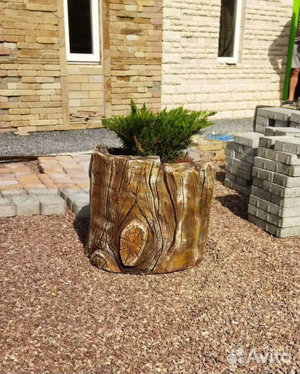 Вазон пень для цветов, горшок, кашпо из артбетона